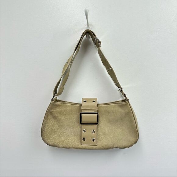Vintage Y2K Express Beige Suede Canvas Strap East West Underarm Shoulder Bag - Picture 4 of 16